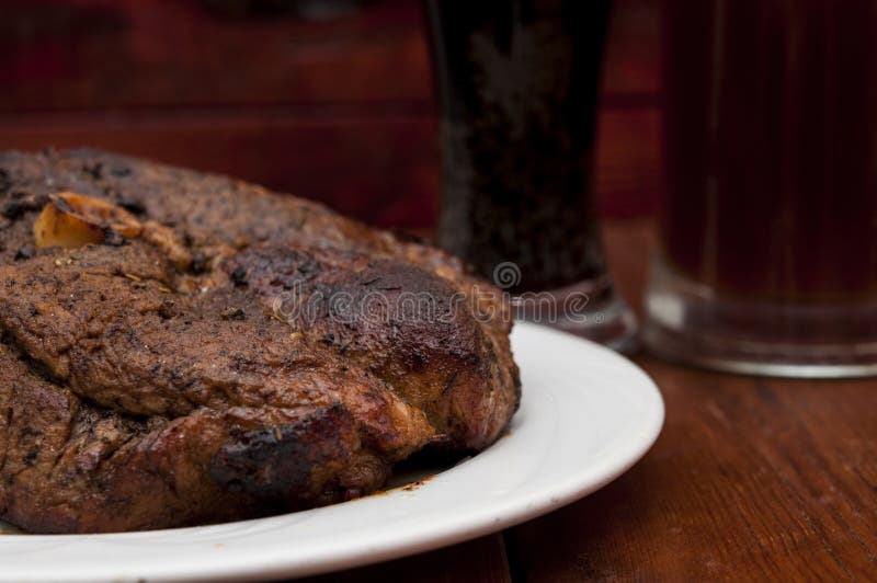 Steak and Beer on a Wooden Background Stock Image Image of holiday