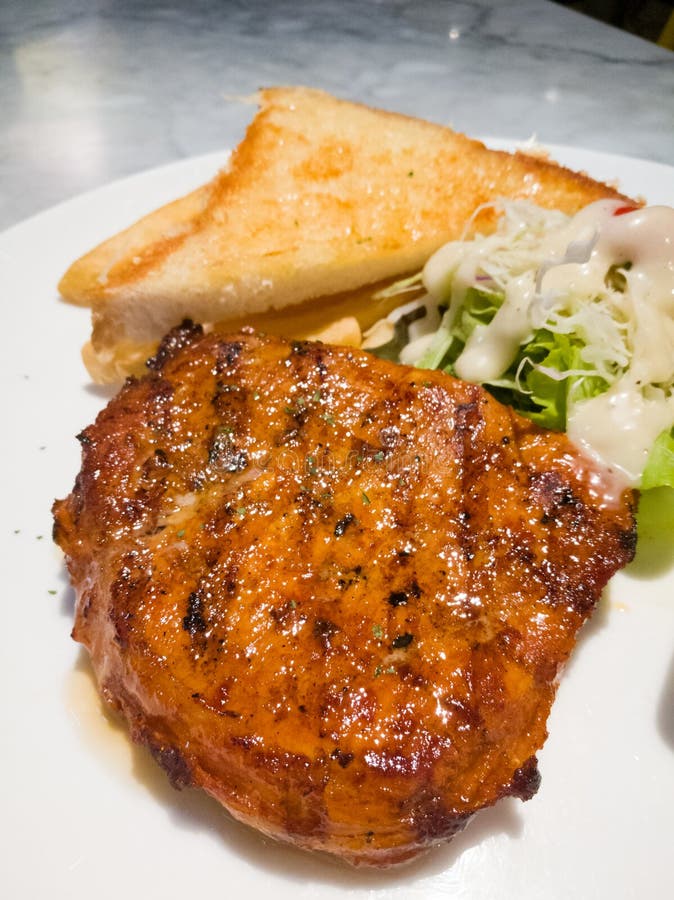 Steak and bread stock photo. Image of dish, grill, bread 83141102