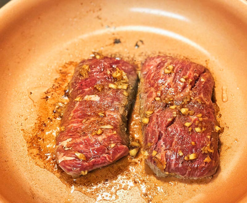 Steak Cooking in a Frying Pan Stock Photo Image of kitchen, meat