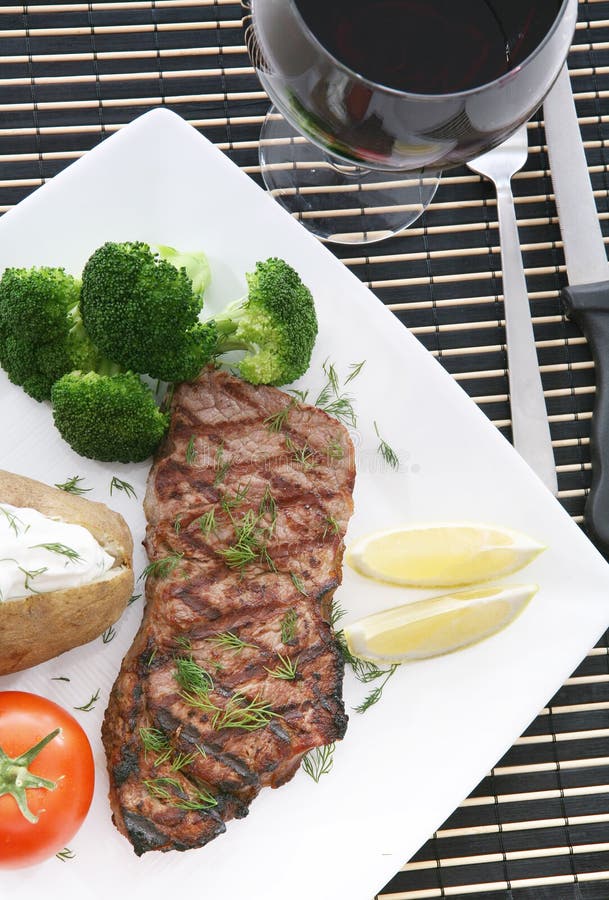 Steak and Seafood with Wine Stock Photo Image of salad, cooking 3371600