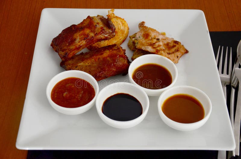 Steak with Fired Onion and Bbq Sauces Stock Image Image of dressing