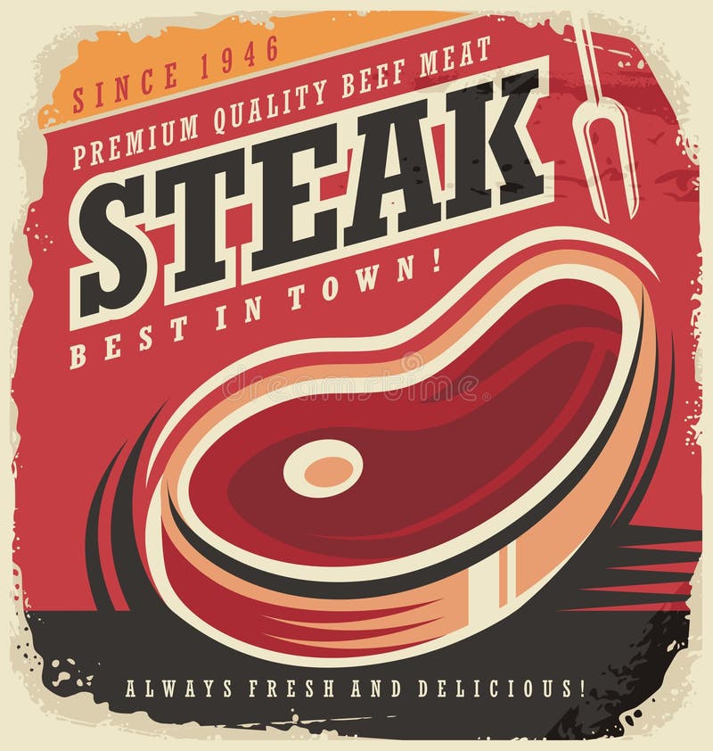 Steak house retro poster design concept vector illustration Steak house retro poster design concept vector illustration