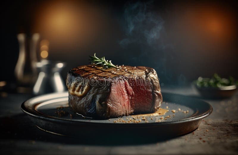 Steak. Steak on a plate stock illustration. Illustration of rumpsteak