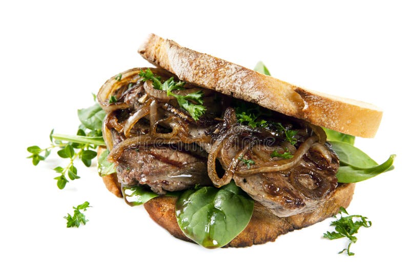 Steak Sandwith with Onions over White