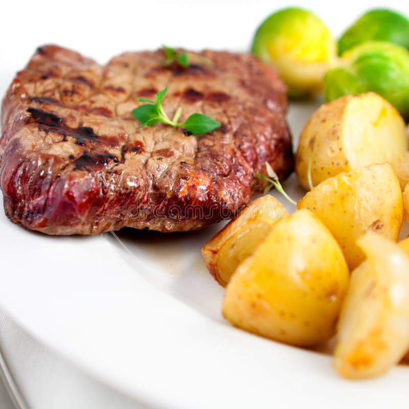 Barbecued Sirloin Steak Baked Beans and Potato Stock Image Image of