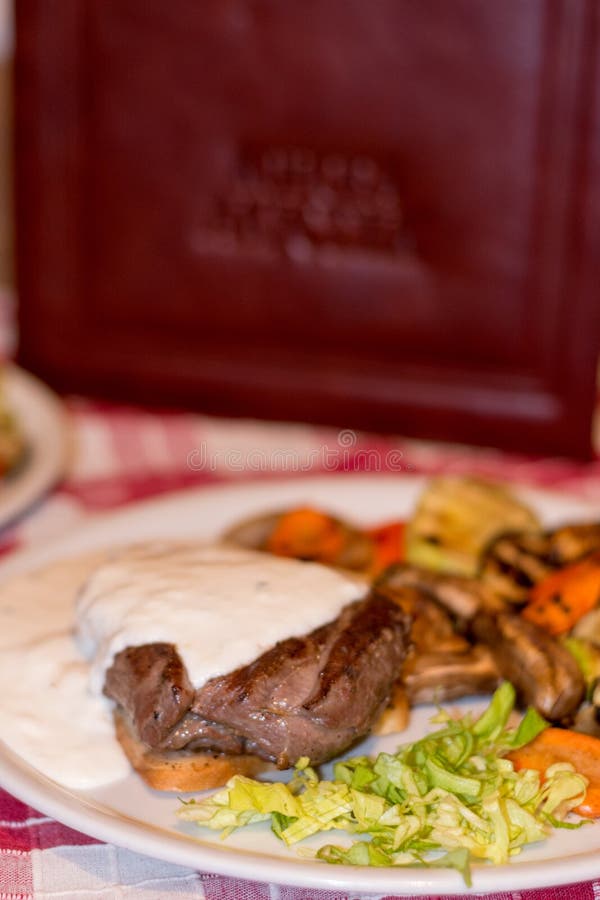 Steak White Sauce Served Table Menu Book Stock Photos Free & Royalty