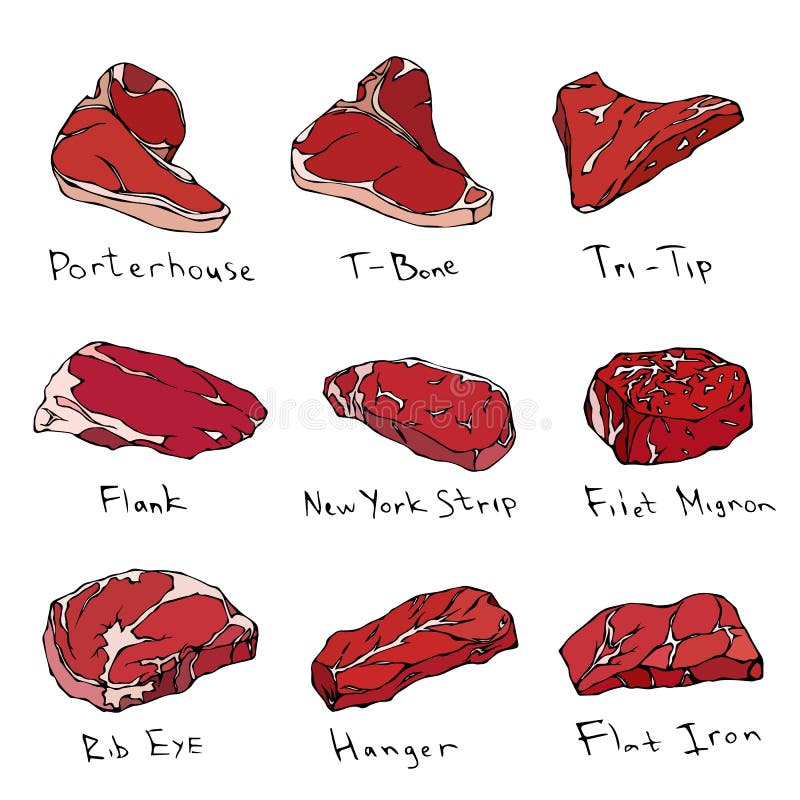 Steaks Set Vector Isolated On White Background. royalty free illustration Steaks Set Vector Isolated On White Background. royalty free illustration