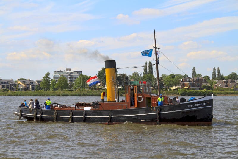 Steam boat Scheelenkuhlen on the river stock images