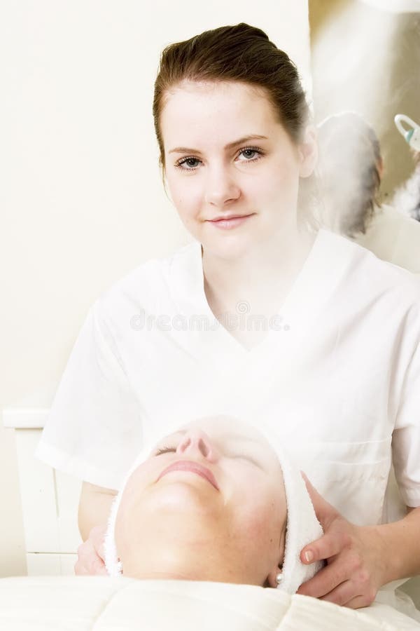 A steam facial at a day spa. A little taste of luxury. Warm steam stock images, royalty-free photos and pictures