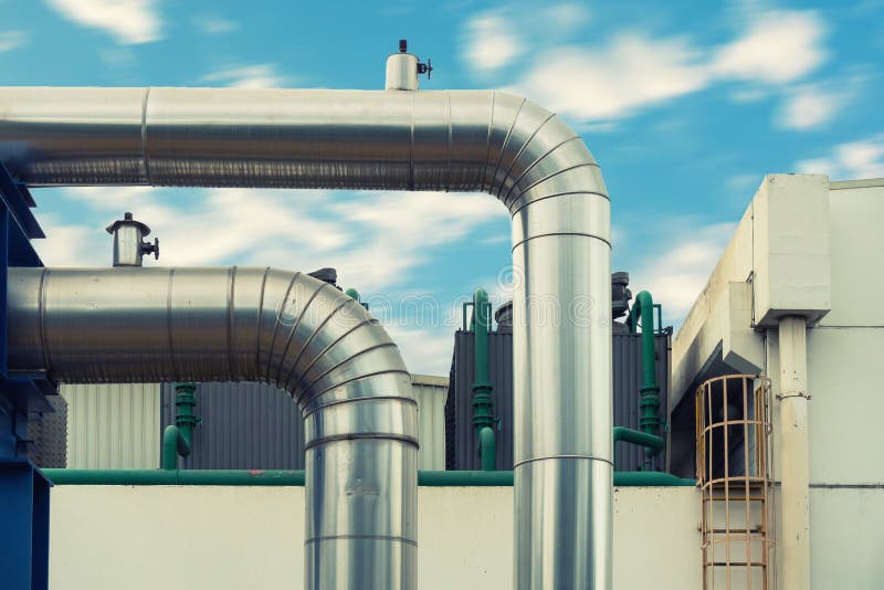 Steam insulation pipeline at corner., Steam pipe insulation. royalty free stock images Steam insulation pipeline at corner., Steam pipe insulation. royalty free stock images