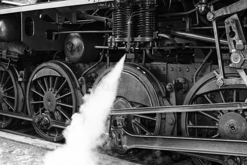 Steam locomotive wheels. Black and White