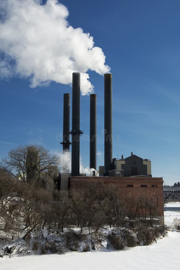 Steam power plant, Mississippi river, Minneapolis, Minnesota, USA stock photos Steam power plant, Mississippi river, Minneapolis, Minnesota, USA stock photos