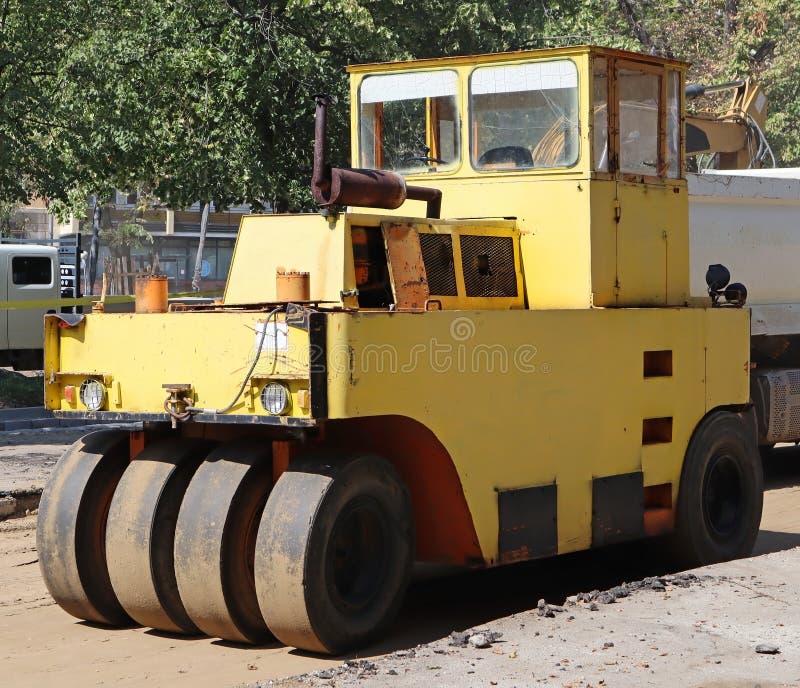 Steam Roller at the Road Construction Stock Photo Image of wheel