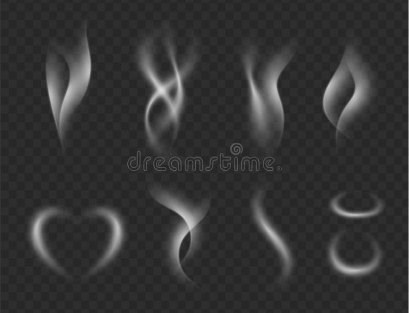 Steam and smoke. Vape shapes hot kitchen smell vector realistic pictures Realistic smoke. vector illustration Steam and smoke. Vape shapes hot kitchen smell vector realistic pictures Realistic smoke. vector illustration