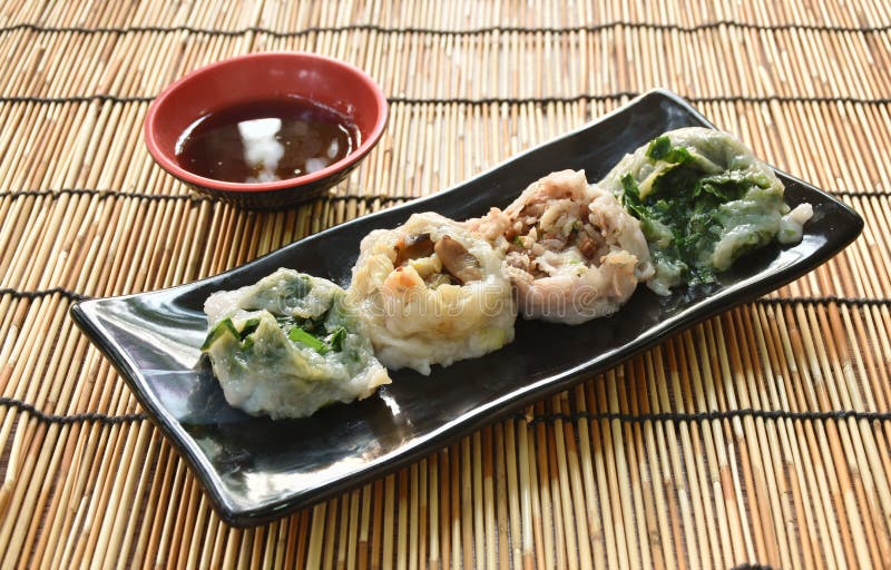 Steamed Chinese Rice Flour Dumpling Stuffed Fried Chop Garlic Chives