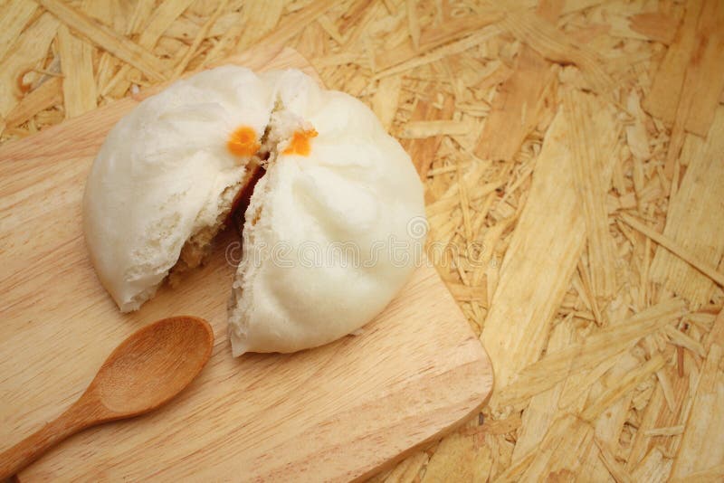 Steamed Dumpling Chinese Bun on Brown Background. Stock Image Image