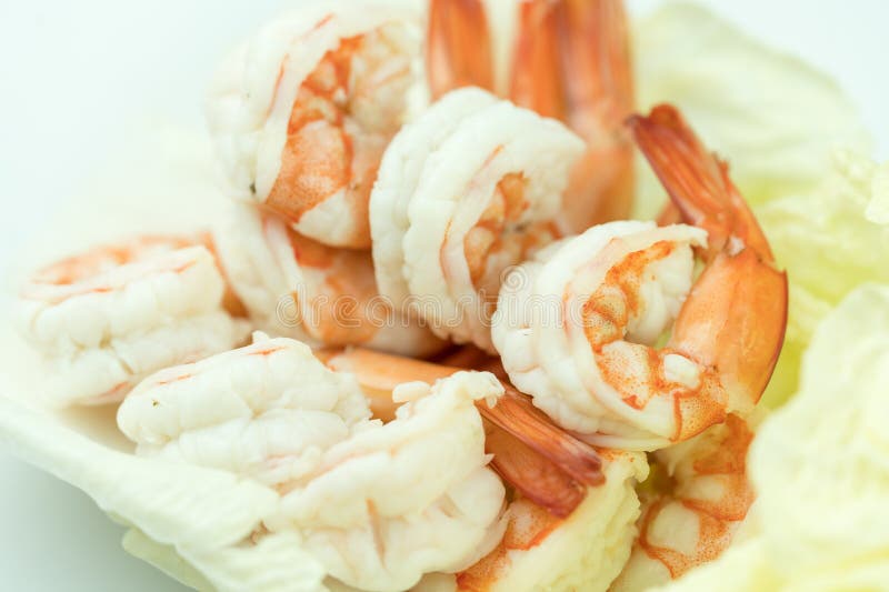 Steamed King Prawns Cooked and Peeled Stock Photo Image of lettuce