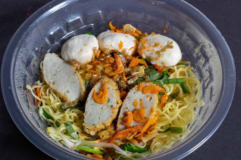 Noodles without Soup in Plastic Bowl. Fast Delivery Stock Image Image
