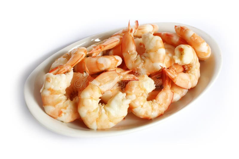 Steamed Prawns on a Plate Isolated on a White Background