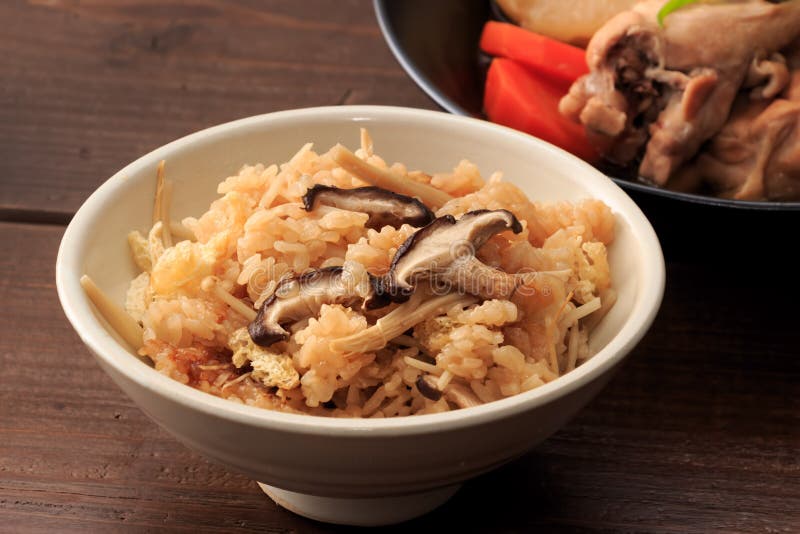 Steamed rice with mushroom stock image. Image of meal 82580909