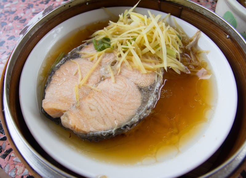 Steamed Salmon Fish stock photo. Image of garnish, cuisine 94117478