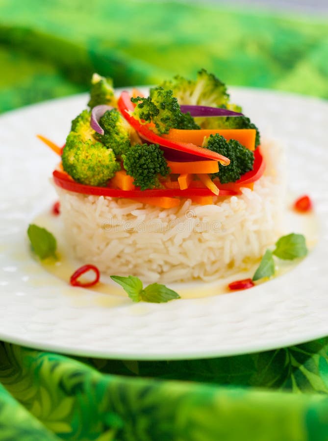 Steamed Vegetables with Rice Stock Image Image of pepper, chili 32531583