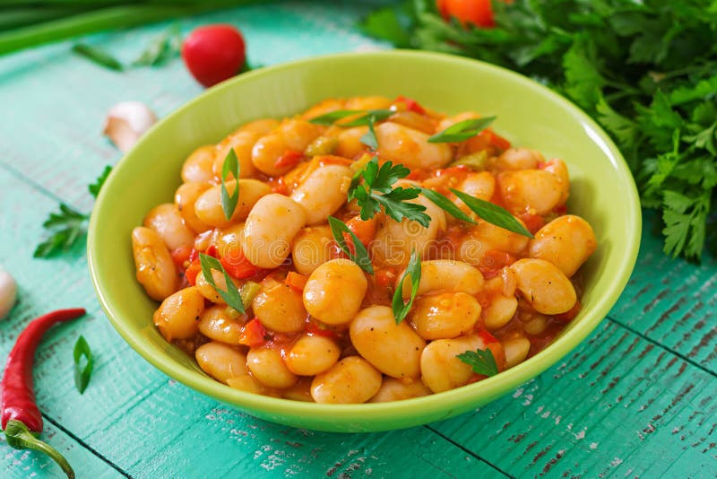 Steamed White Beans with Vegetables Stock Image Image of peppers