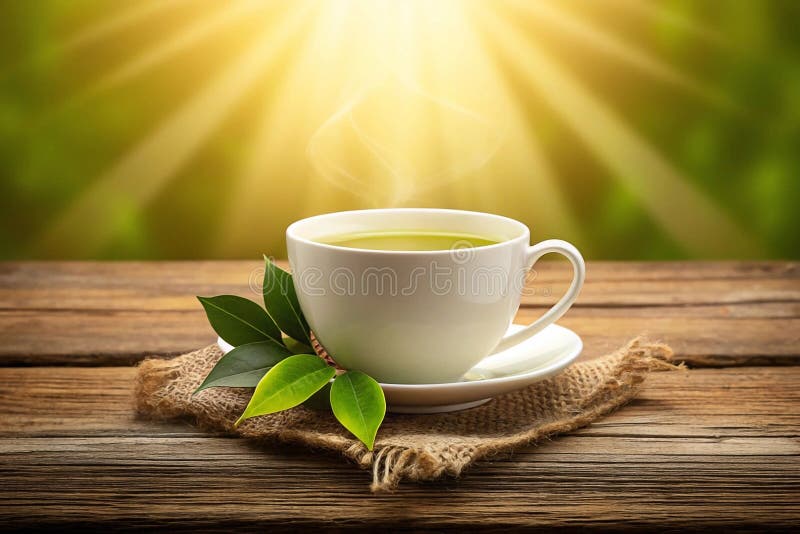 Steaming Cup of Green Tea on Rustic Wooden Table with Sun Rays Stock Image  - Image of leaves, herbal: 386616045
