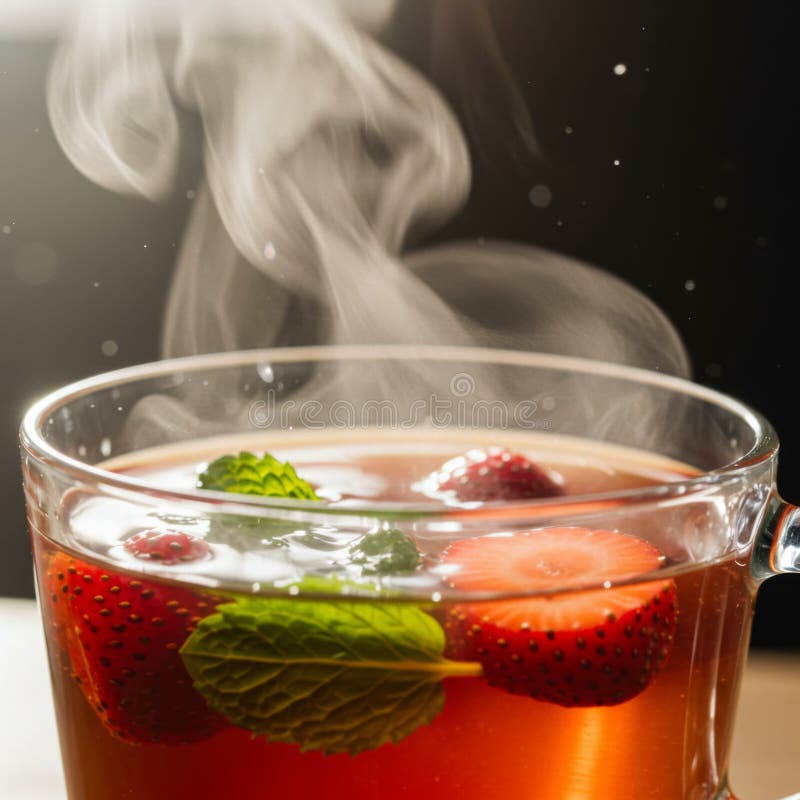 Steaming Cup of Strawberry Mint Tea royalty free illustration