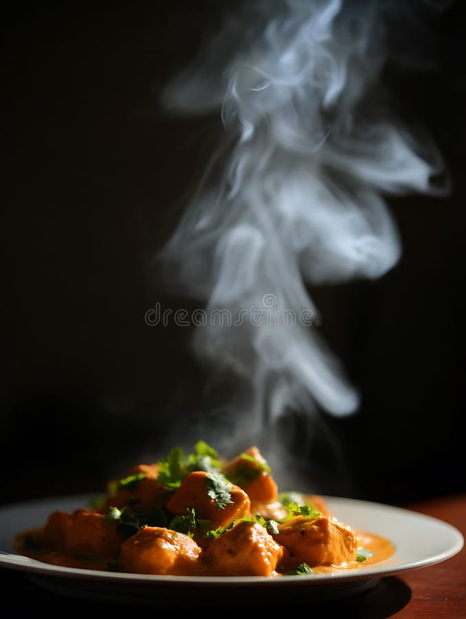 Steaming Hot Chicken Tikka Masala i en vit Bowl stock illustrationer