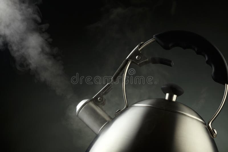 Tea Kettle with Boiling Water Stock Photo Image of metal, kitchenware