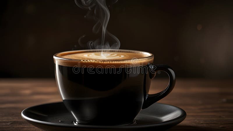 Steaming Latte Art Coffee Cup Dunkler Hintergrund lizenzfreie abbildung