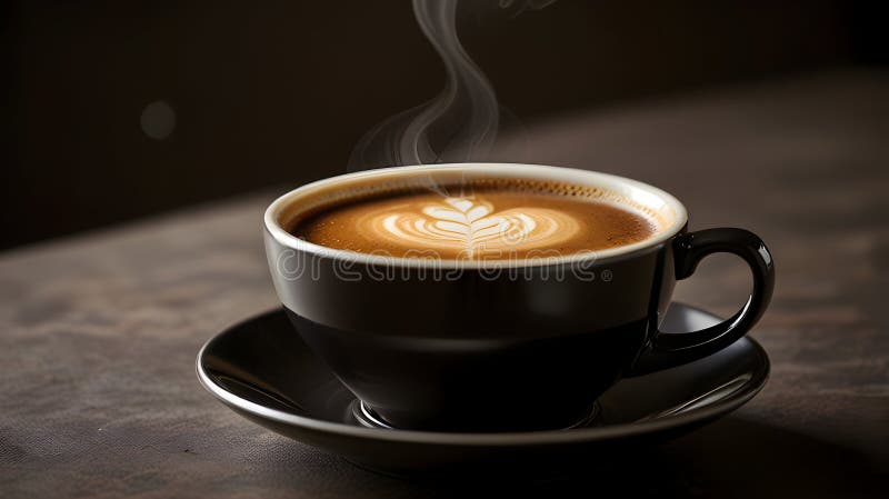 Steaming Latte Art Coffee Cup Dunkler Hintergrund vektor abbildung