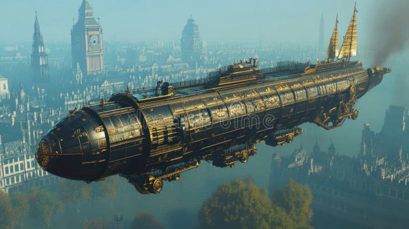 Steampunk Airship über London stock abbildung