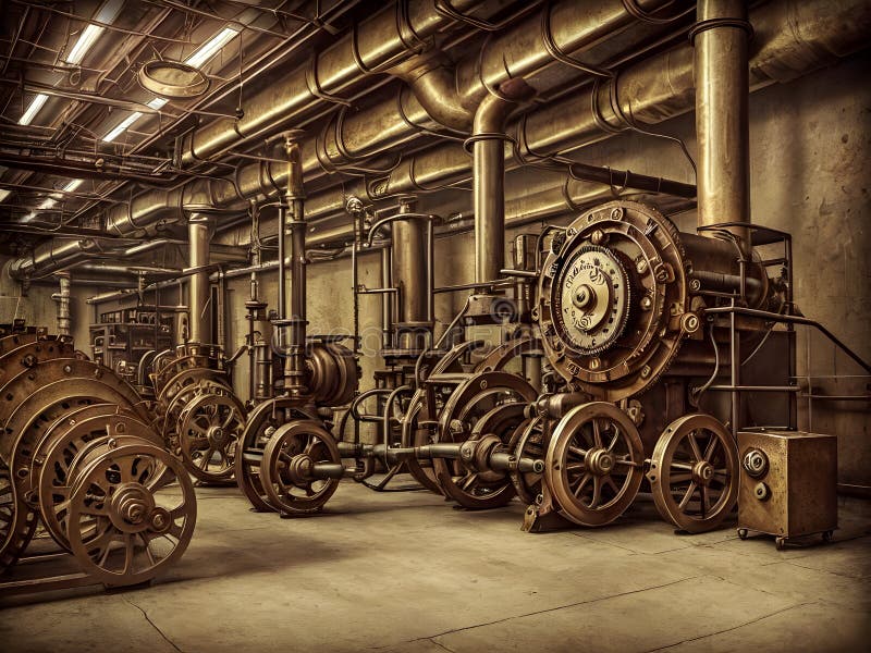 Steampunk ancient machine, Generative AI Illustration royalty free stock image