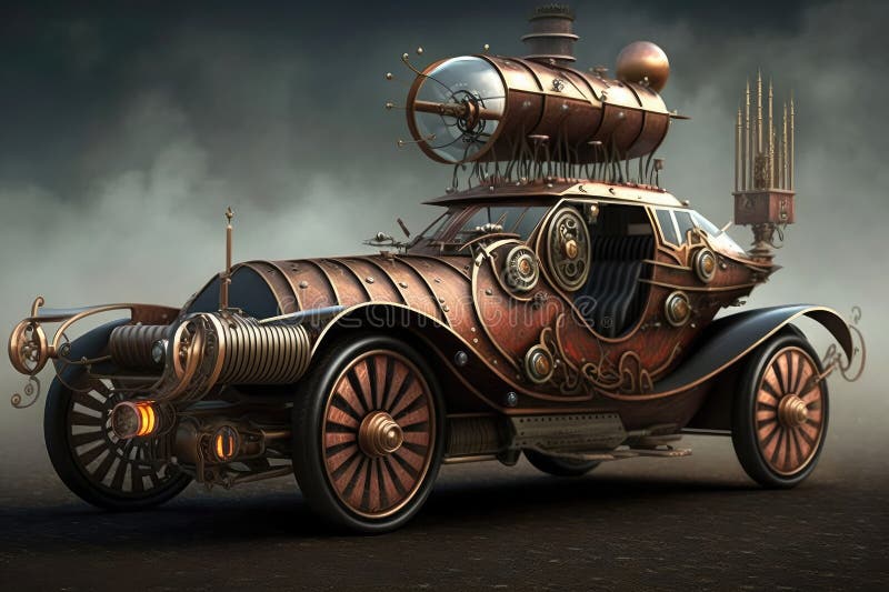 Steampunk Car Art Futuristic Design. Generative AI Stock Illustration