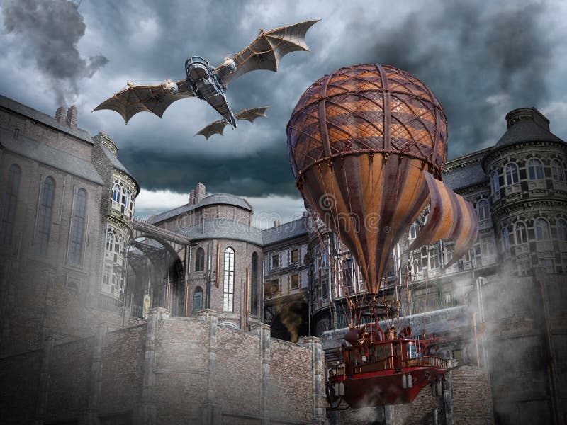 Steampunk City, Town, Flying Machine