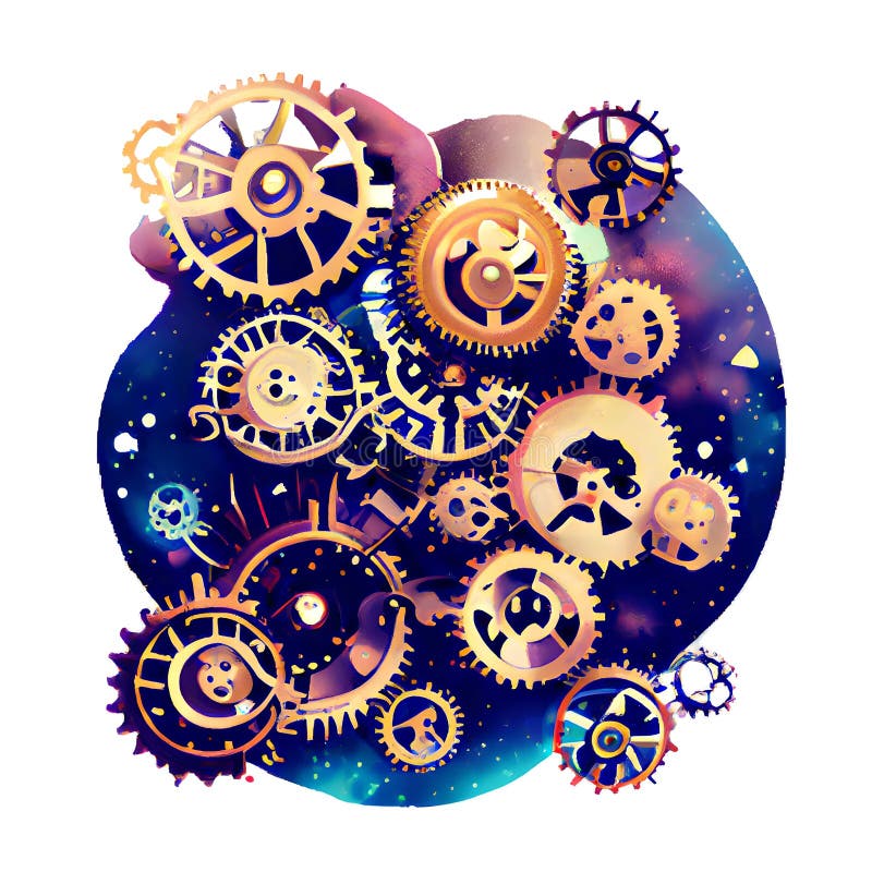 Steampunk Clockwork Universe. Generative AI Stock Illustration Illustration of purple, digital