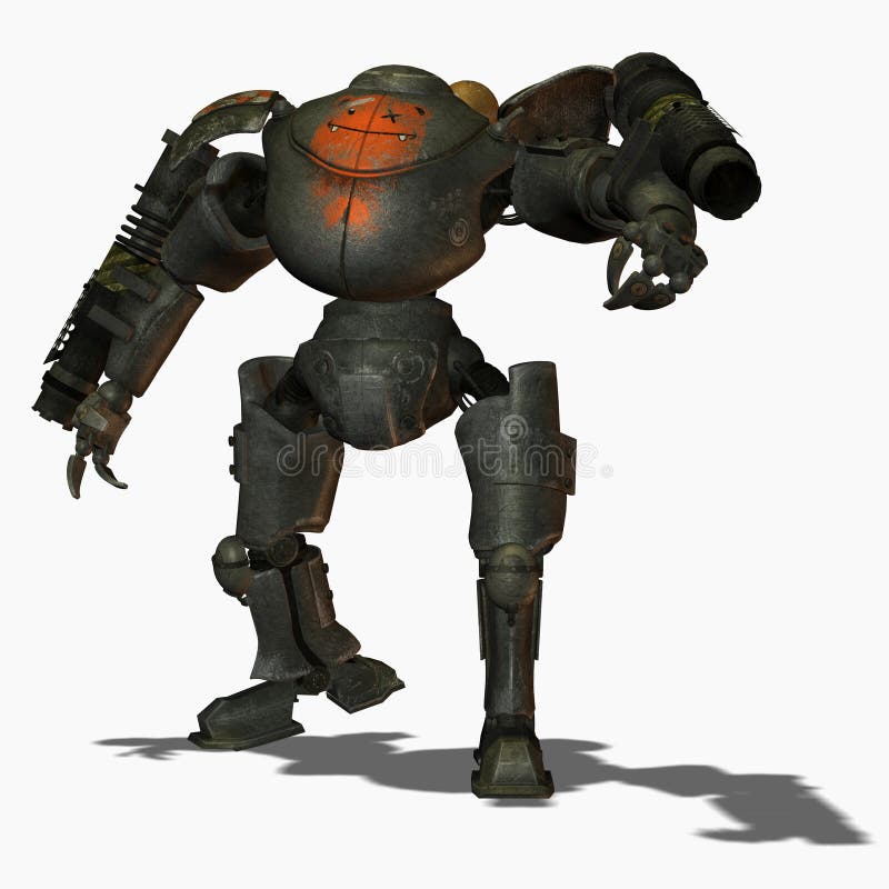 Steampunk Combat Robots Front View Stock Illustration