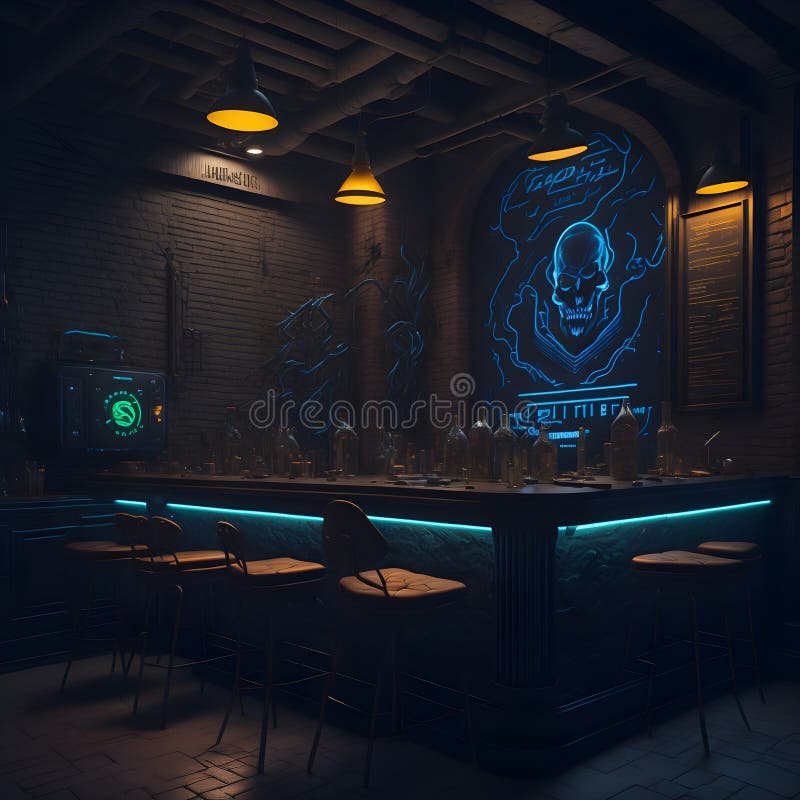 steampunk interior, cyberpunk club, fantasy retro room, fictional interior  created with generative ai Stock Illustration