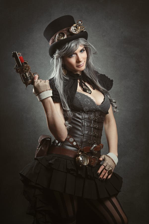 Steampunk girl with firearm