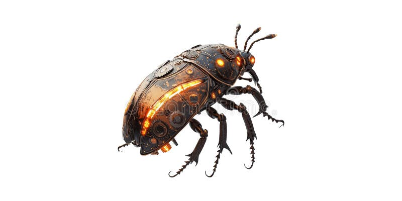Steampunk-Inspired Mechanical Beetle With Glowing Elements. Futuristic Robotics And Design Concept Isolated On royalty free stock photo