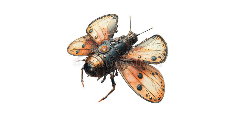 Steampunk-Inspired Mechanical Insect Drone. Futuristic Robotics And Surveillance Technology Concept Isolated On stock photos