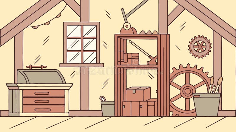 Steampunk inventor, unique workshop with gears and contraptions, vector design Generative AI vector illustration