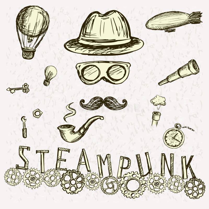 Steampunk kolekcja, ręka rysująca royalty ilustracja