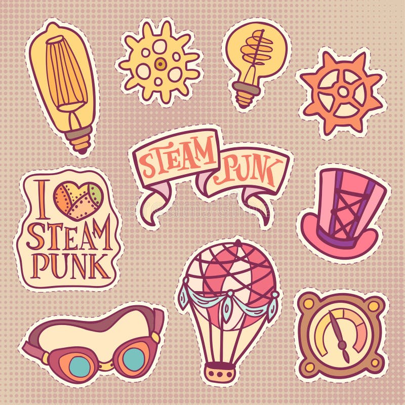 Steampunk lappuppsättning vektor illustrationer Steampunk lappuppsättning vektor illustrationer
