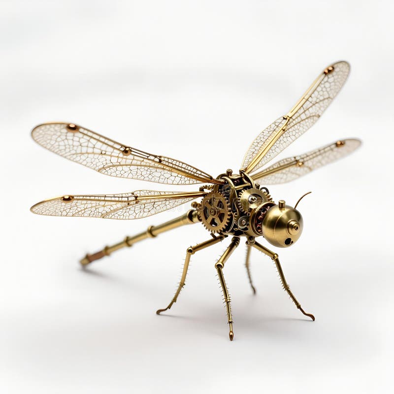 Steampunk Mechanical Dragonfly White Background Isolated Studio Shot vector illustration