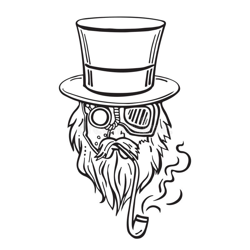 Steampunk old man in top hat and glasses