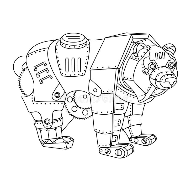 Steampunk Style Bear Coloring Book Vector Stock Vector - Illustration