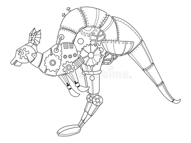Steampunk Style Kangaroo Coloring Book Vector Stock Vector - Illustration  of line, minimalistic: 85264392